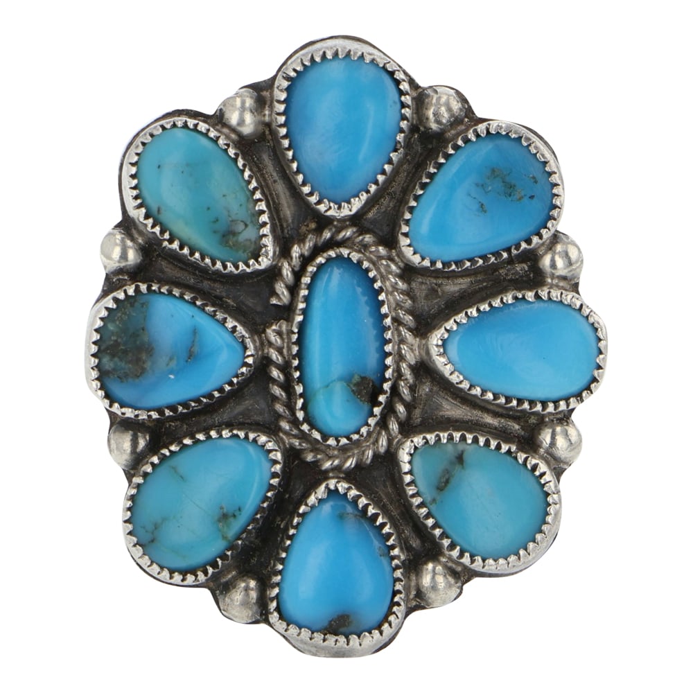 Vintage Navajo Blue Gem Turquoise Cluster Ring: Sterling Silver | Genuine Blue Gem Turquoise | Vintage Navajo Blue Gem Turquoise Cluster Ring | Navajo Native American Southwest Indian Jewelry | Good (no breaks or damages) | Approximate Weight: 7 Gr