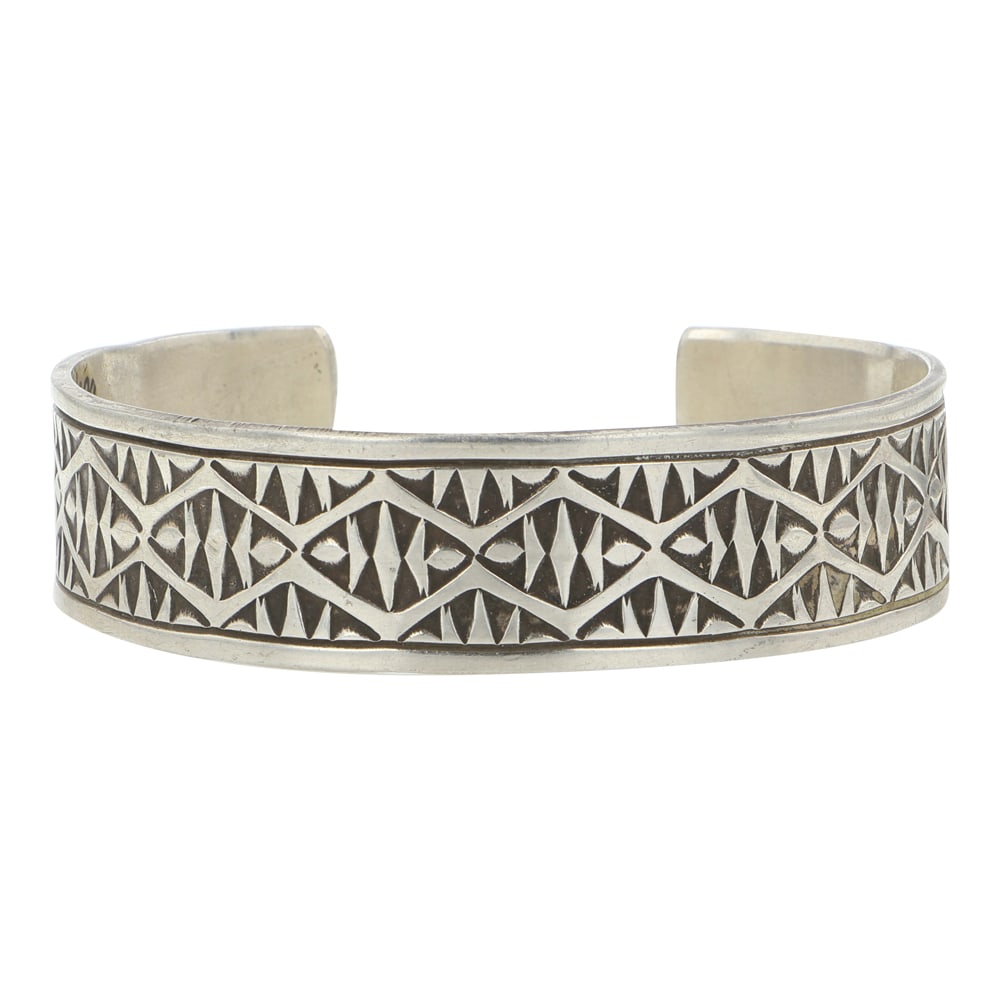 Navajo Stamp-Work Plain Silver Cuff Bracelet (1 of 3)