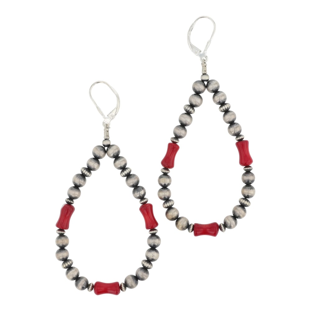 Navajo Mediterranean Coral & Oxidized Beads Earrings (1 of 2)