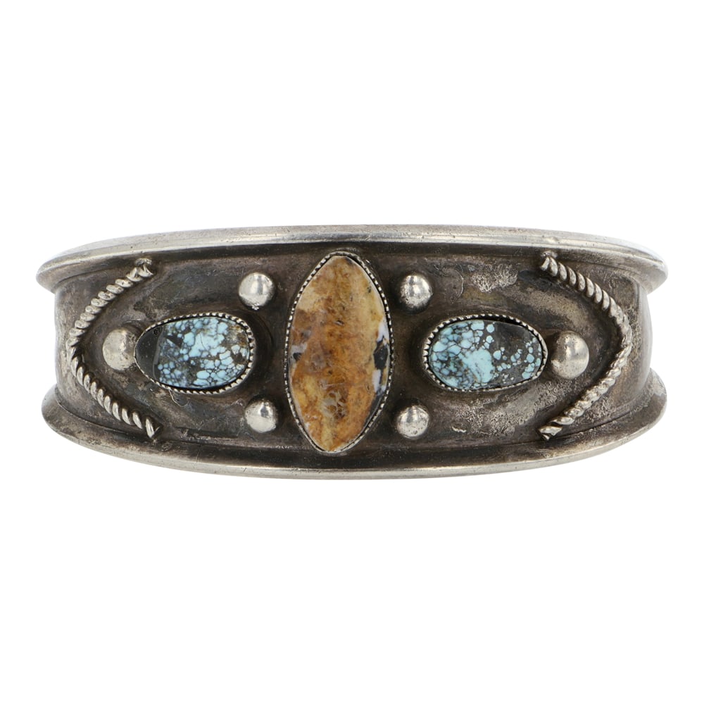 Vintage Navajo Wildhorse & Turquoise Three Stone Cuff Bracelet (1 of 3)