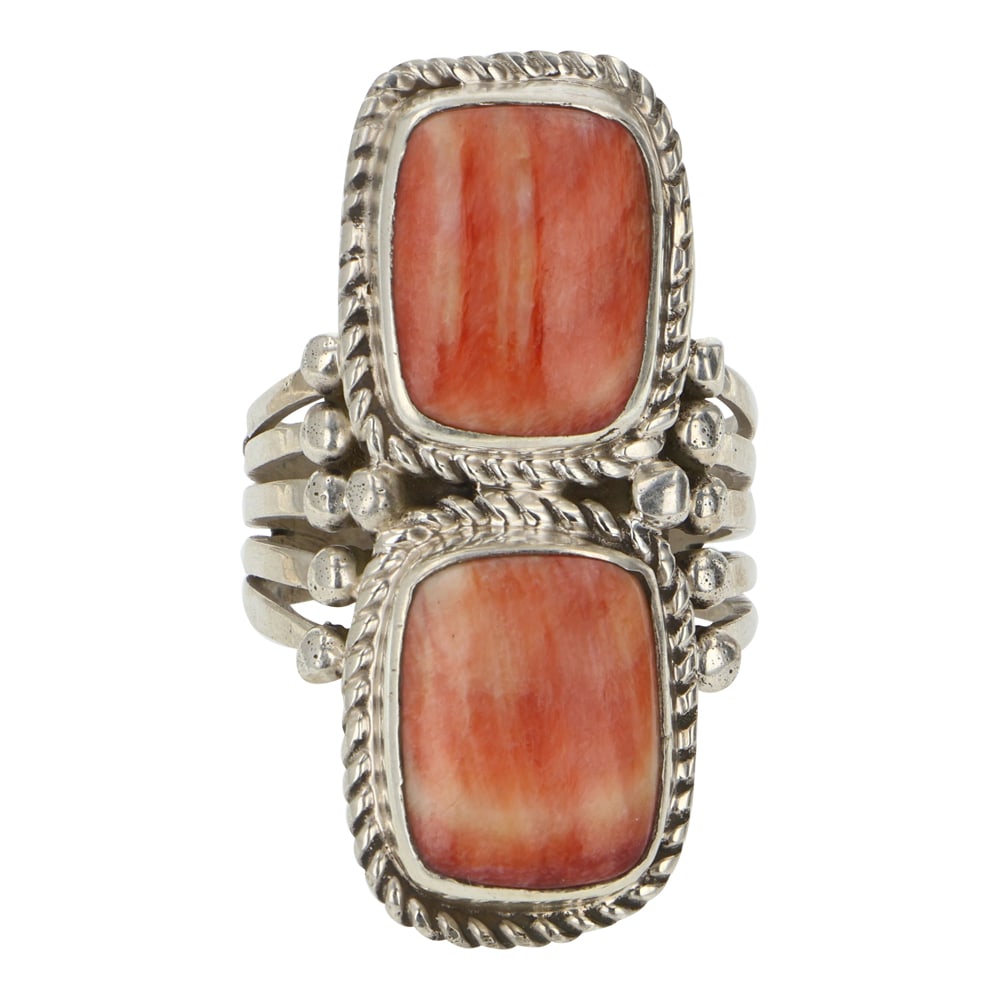 Navajo Spiny Oyster Two Stone Ring (1 of 3)