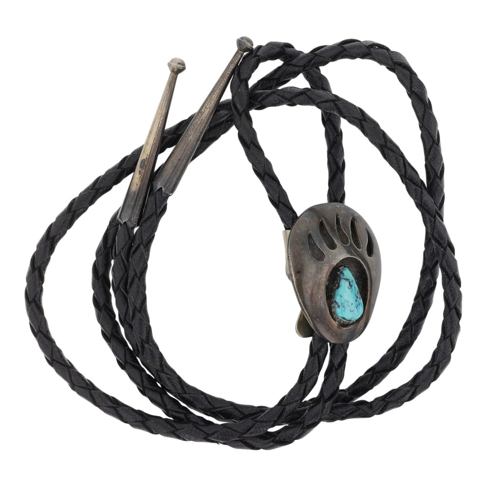Vintage Navajo Kingman Turquoise Bear Paw Bolo Tie (1 of 3)