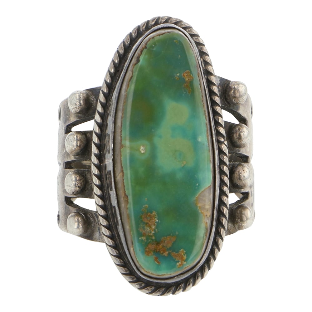 Albert Jake Navajo Royston Turquoise Ring: Sterling Silver | Genuine Royston Turquoise | Albert Jake Navajo Royston Turquoise Ring | Navajo Native American Southwest Indian Jewelry | Good (no breaks or damages) | Approximate Weight: 11 Grams |