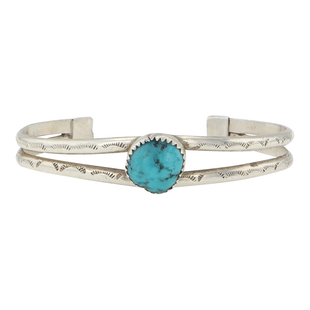 Navajo Campitos Turquoise Cuff Bracelet: Sterling Silver | Genuine Campitos Turquoise | Navajo Campitos Turquoise Cuff Bracelet | Navajo Native American Southwest Indian Jewelry | Good (no breaks or damages) | Approximate Weight: 13 Grams | 