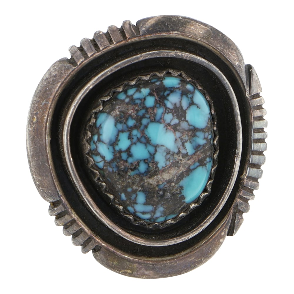 Mike Begay Navajo Spiderweb Turquoise Ring: Sterling Silver | Genuine Turquoise | Mike Begay Navajo Spiderweb Turquoise Ring | Navajo Native American Southwest Indian Jewelry | Good (no breaks or damages) | Approximate Weight: 8 Grams | Ring: 6