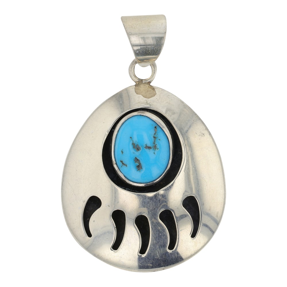 Navajo Kingman Turquoise Bear Paw Pendant