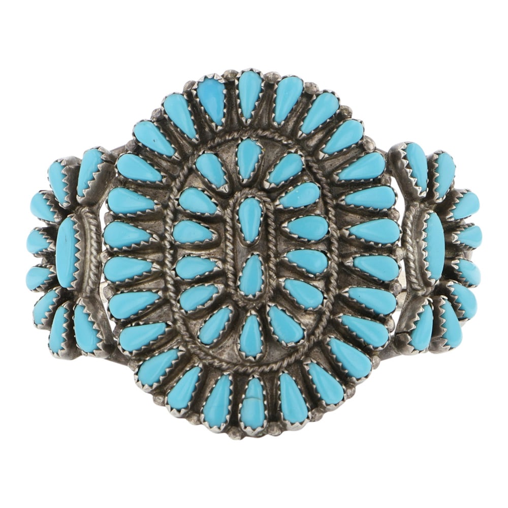 Navajo Cluster Block Bracelet: Sterling Silver | Block | Navajo Cluster Block Bracelet | Navajo Native American Southwest Indian Jewelry | Good (no breaks or damages) | Approximate Weight: 32 Grams | Small Bracelet: 4.75" inner, 1"
