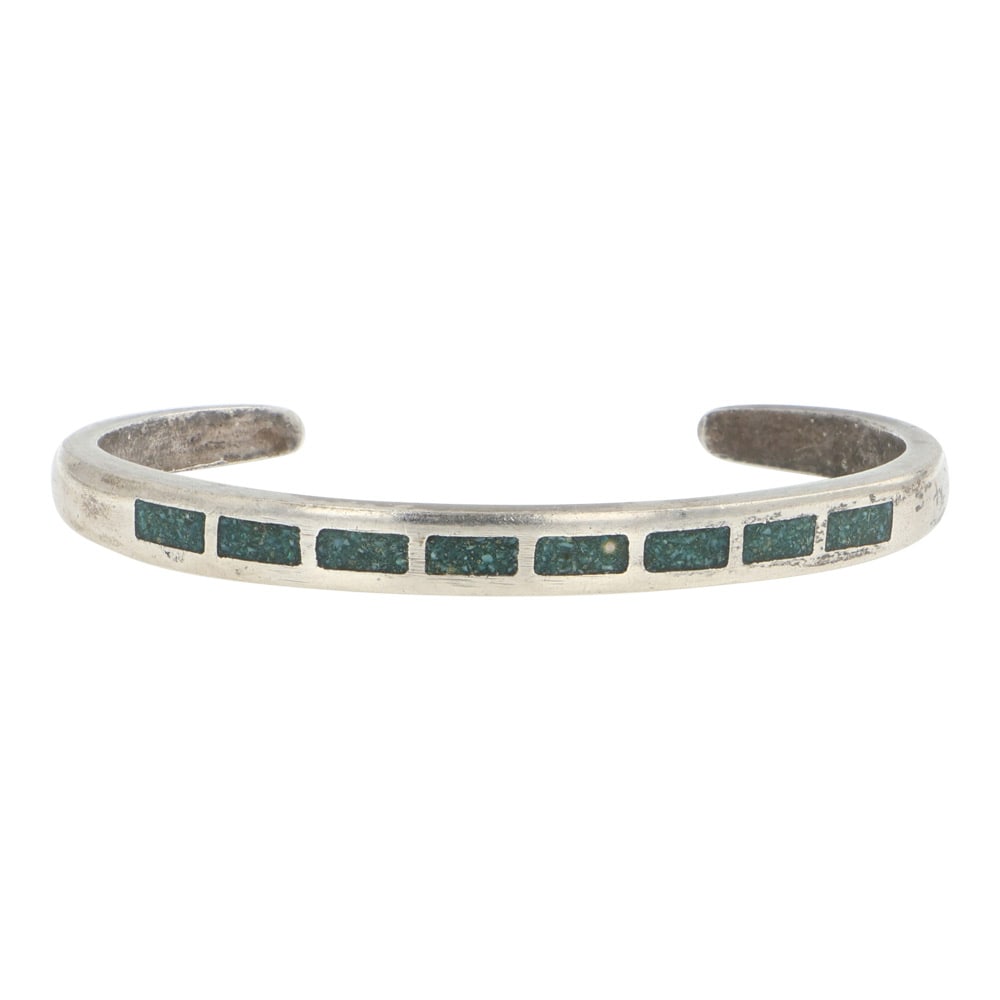 Vintage Navajo Turquoise Chip Inlay bracelet: Sterling Silver | Genuine Turquoise | Vintage Navajo Turquoise Chip Inlay bracelet | Navajo Native American Southwest Indian Jewelry | Good (no breaks or damages) | Approximate Weight: 16 Grams | Brac