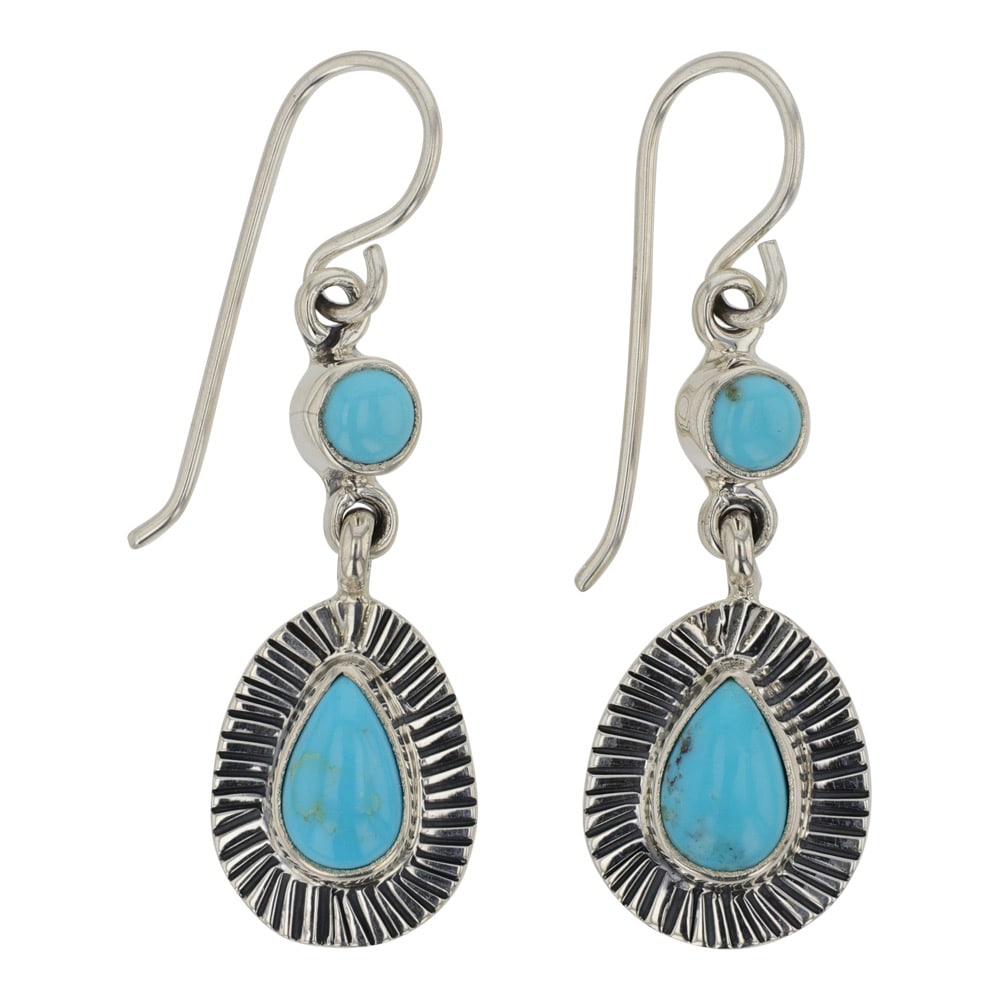 Navajo Campitos Turquoise Earrings: Sterling Silver | Genuine Campitos Turquoise | Navajo Campitos Turquoise Earrings | Navajo Native American Southwest Indian Jewelry | Good (no breaks or damages) | Approximate Weight: 3 Grams | Earrin