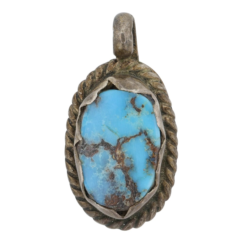 Vintage Navajo Turquoise Pendant: Sterling Silver | Genuine Turquoise | Vintage Navajo Turquoise Pendant | Navajo Native American Southwest Indian Jewelry | Good (no breaks or damages) | Approximate Weight: 3 Grams | Pendant: 1" x .5"