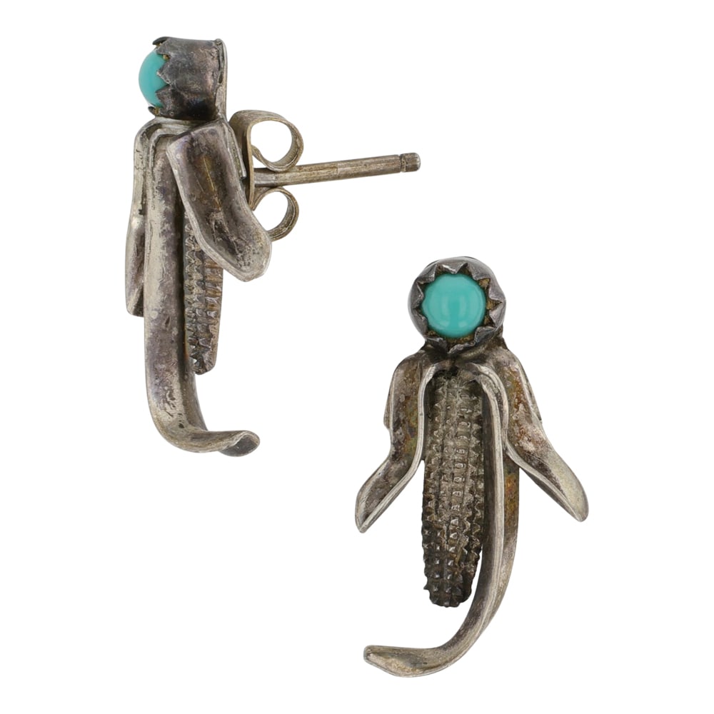 Vintage Navajo Kingman Turquoise Corn Earrings