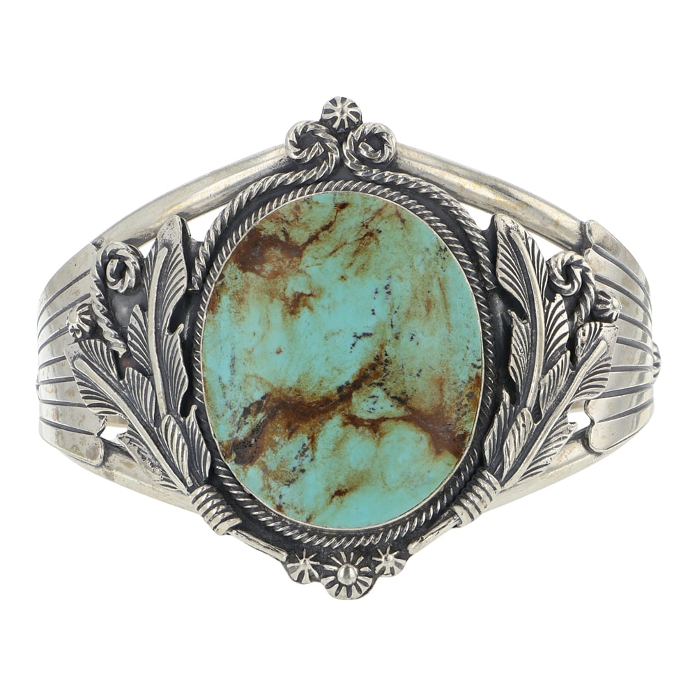 RB Navajo Nevada Turquoise Cuff Bracelet: Sterling Silver | Genuine Nevada Turquoise | RB Navajo Nevada Turquoise Cuff Bracelet | Navajo Native American Southwest Indian Jewelry | Good (no breaks or damages) | Approximate Weight: 53 Grams | B