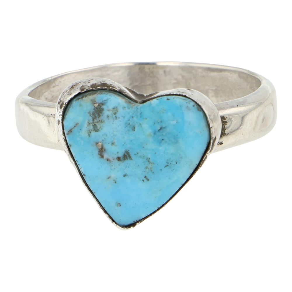 Navajo Turquoise Heart Ring: Sterling Silver | Genuine Turquoise | Navajo Turquoise Heart Ring | Navajo Native American Southwest Indian Jewelry | Good (no breaks or damages) | Approximate Weight: 4 Grams | Ring: 10 size, .5" x .