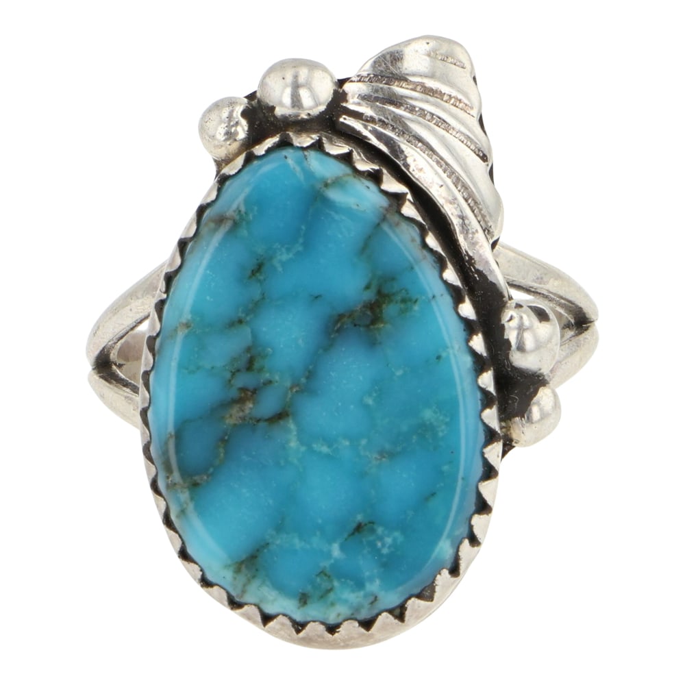 Navajo Kingman Turquoise Ring: Sterling Silver | Genuine Kingman Turquoise | Navajo Kingman Turquoise Ring | Navajo Native American Southwest Indian Jewelry | Good (no breaks or damages) | Approximate Weight: 4 Grams | Ring: 5 size
