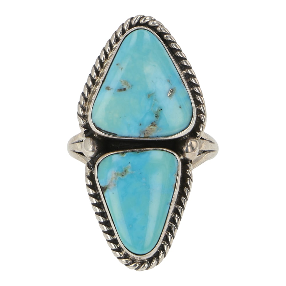 Maria Platero Navajo Lone Mountain Turquoise Two Stone Ring (1 of 3)