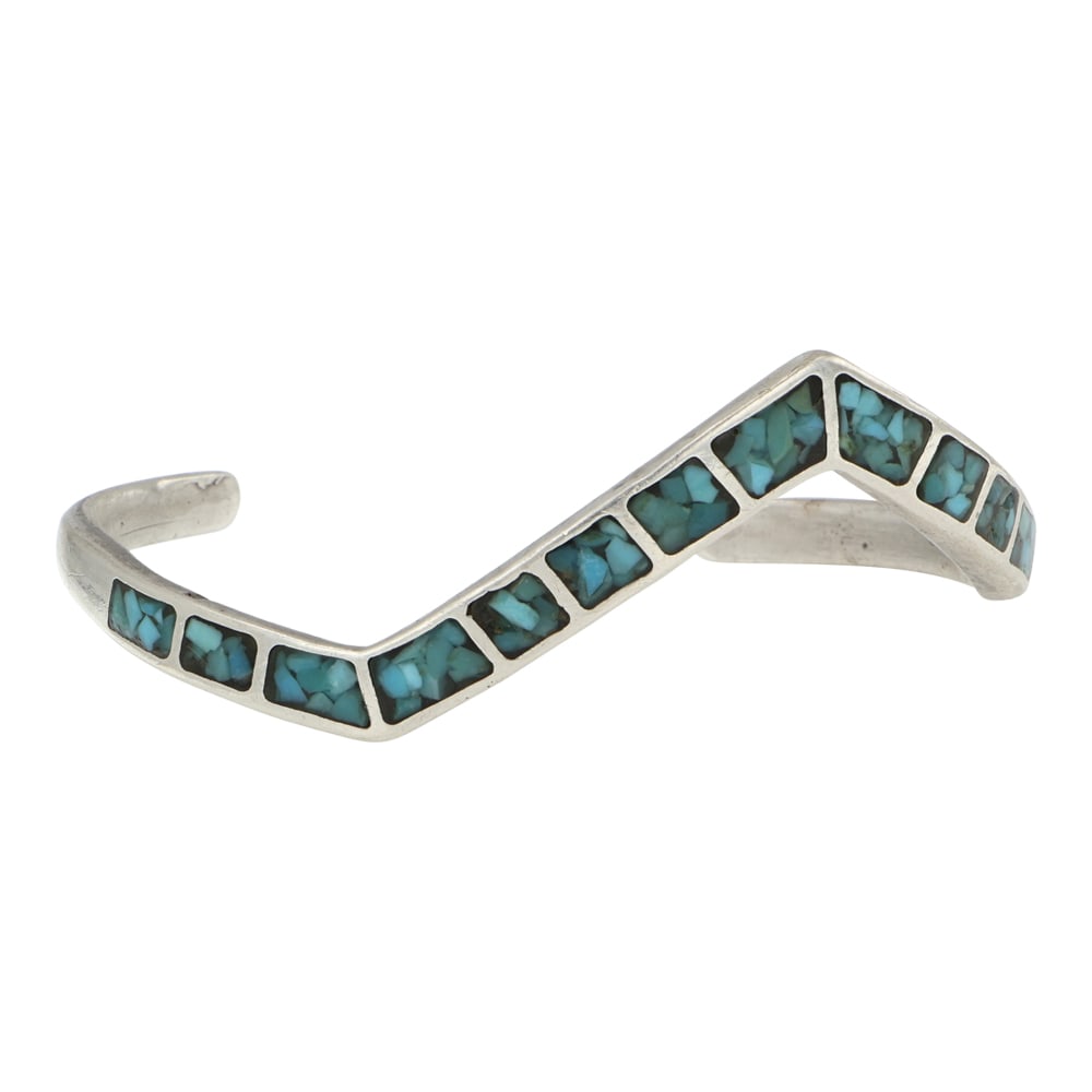Vintage Navajo Turquoise Chip Inlay Bracelet: Sterling Silver | Genuine Turquoise | Vintage Navajo Turquoise Chip Inlay Bracelet | Navajo Native American Southwest Indian Jewelry | Good (no breaks or damages) | Approximate Weight: 17 Grams | Brac