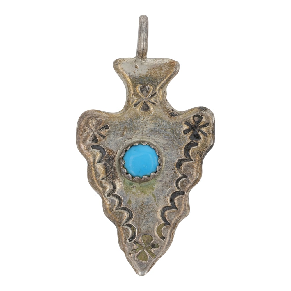 Vintage Navajo Kingman Turquoise Arrowhead Pendant (1 of 2)
