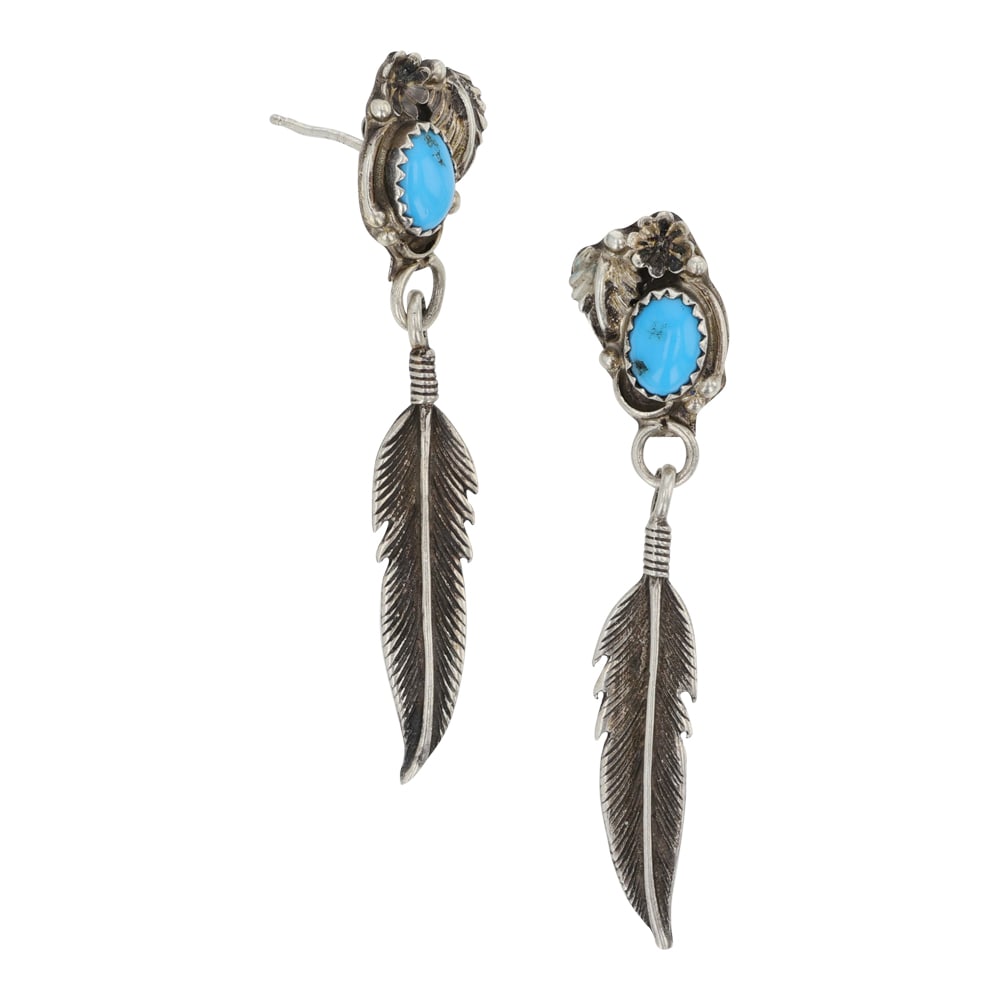 Navajo Kingman Turquoise Earrings: Sterling Silver | Genuine Kingman Turquoise | Navajo Kingman Turquoise Earrings | Navajo Native American Southwest Indian Jewelry | Good (no breaks or damages) | Approximate Weight: 7 Grams |