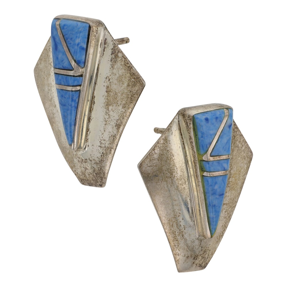 Navajo Lapis Inlay Earrings (1 of 2)