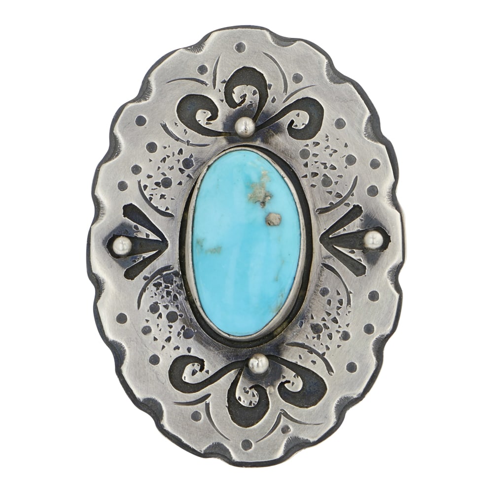 Marita Benally Navajo Lone Mountain Turquoise Intricate Ring: Sterling Silver | Genuine Lone Mountain Turquoise | Marita Benally Navajo Lone Mountain Turquoise Intricate Ring | Navajo Native American Southwest Indian Jewelry | Good (no breaks or damages) | Appro