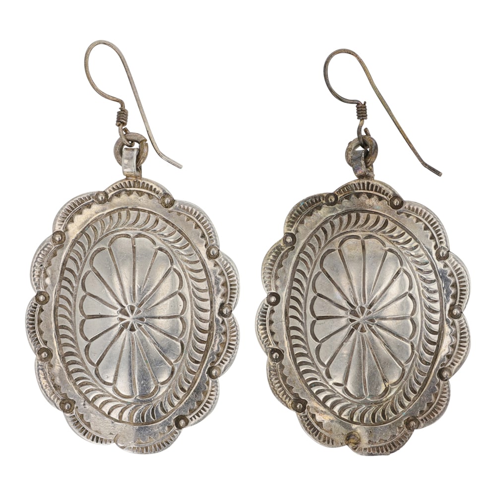 Vintage Navajo Plain Silver Stamp-Work Earrings (1 of 2)