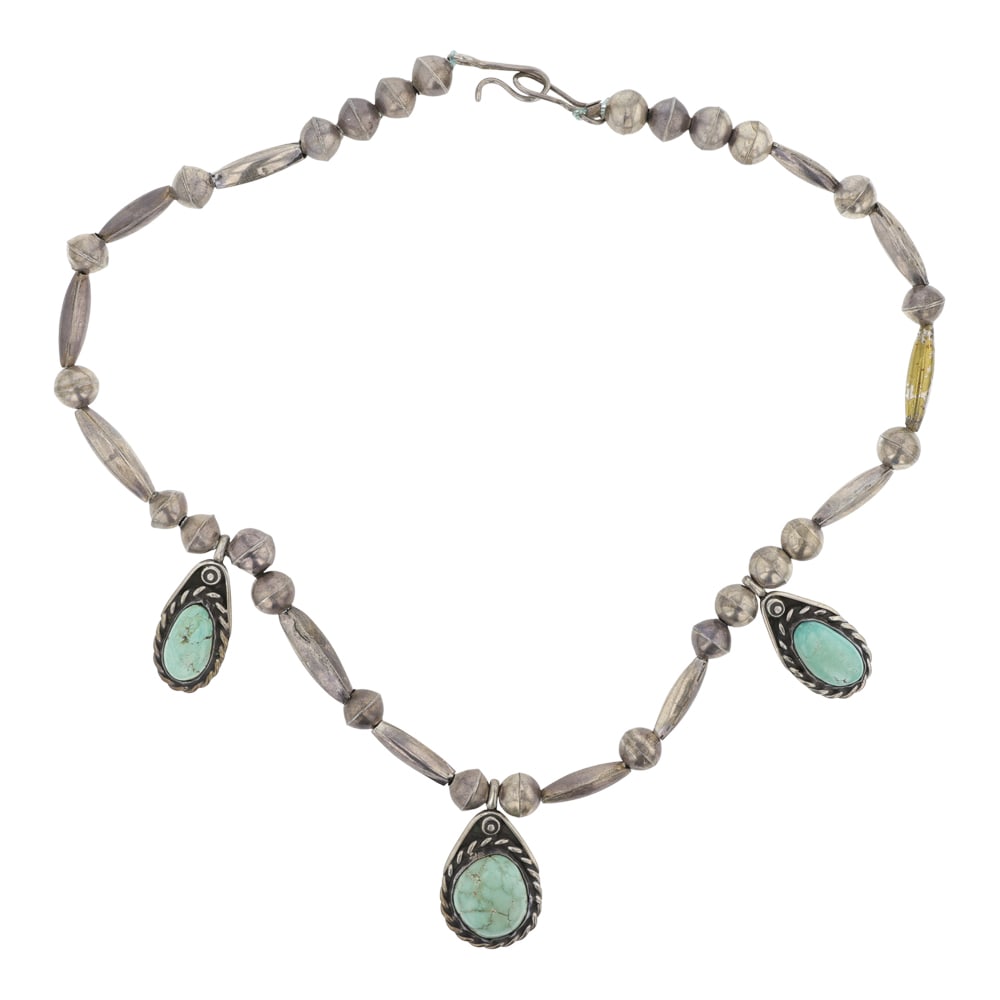 Vintage Navajo Nevada Turquoise Bench Beads Choker Necklace: Sterling Silver | Genuine Nevada Turquoise | Vintage Navajo Nevada Turquoise Bench Beads Choker Necklace | Navajo Native American Southwest Indian Jewelry | Good (no breaks or damages) | Approximate