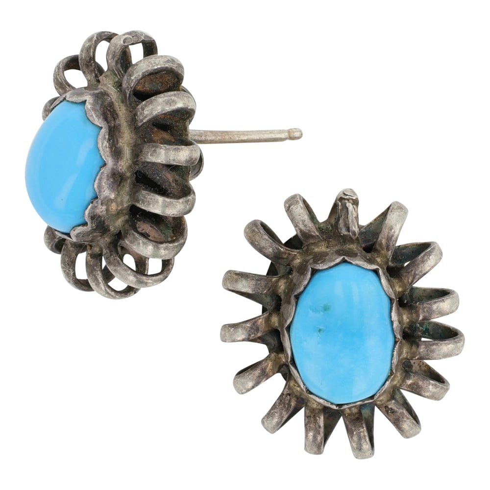 Navajo Kingman Turquoise Earrings: Sterling Silver | Genuine Kingman Turquoise | Navajo Kingman Turquoise Earrings | Navajo Native American Southwest Indian Jewelry | Good (no breaks or damages) | Approximate Weight: 15 Grams | Ring: