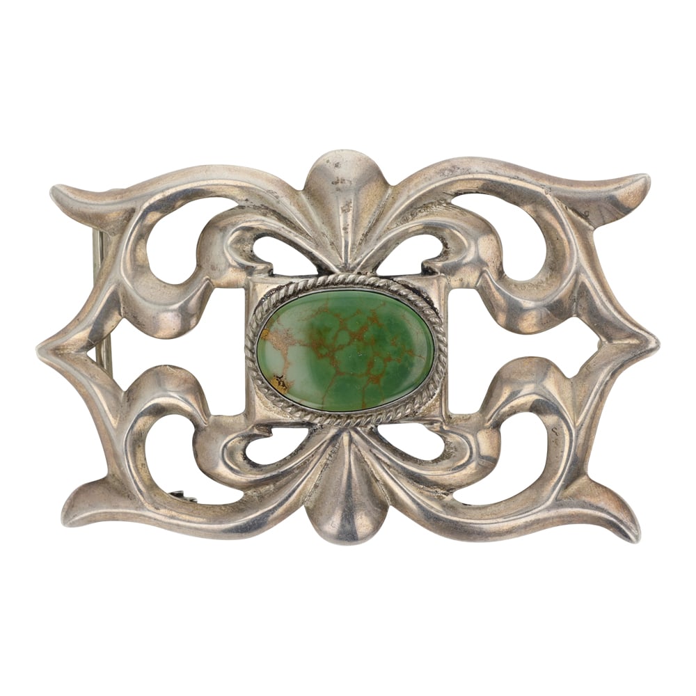 Navajo Royston Turquoise Sandcast Belt Buckle: Sterling Silver | Genuine Royston Turquoise | Navajo Royston Turquoise Sandcast Belt Buckle | Navajo Native American Southwest Indian Jewelry | Good (no breaks or damages) | Approximate Weight: 69 Gra