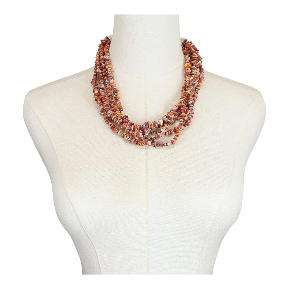 Navajo Spiny Oyster & Oxidized Beads Five Strand Necklace (1 of 3)