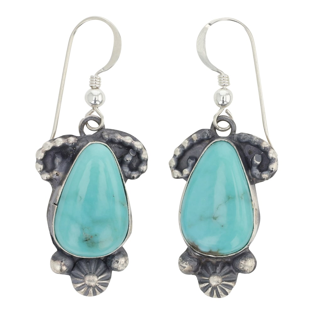 Juanita McDonald Lone Mountain Turquoise Earrings: Sterling Silver | Genuine Lone Mountain Turquoise | Juanita McDonald Lone Mountain Turquoise Earrings | Navajo Native American Southwest Indian Jewelry | Good (no breaks or damages) | Approximate