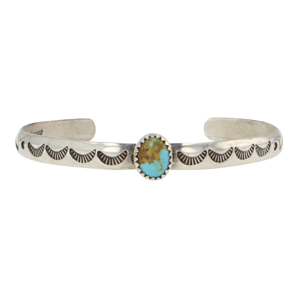 Navajo Nevada Turquoise Stamp Work Bracelet: Sterling Silver | Genuine Nevada Turquoise | Navajo Nevada Turquoise Stamp Work Bracelet | Navajo Native American Southwest Indian Jewelry | Good (no breaks or damages) | Approximate Weight: 11 Grams 
