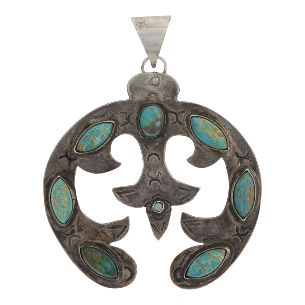 Vintage Navajo Nevada Turquoise Naja Pendant: Sterling Silver | Genuine Nevada Turquoise | Vintage Navajo Nevada Turquoise Naja Pendant | Navajo Native American Southwest Indian Jewelry | Good (no breaks or damages) | Approximate Weight: 29 Grams