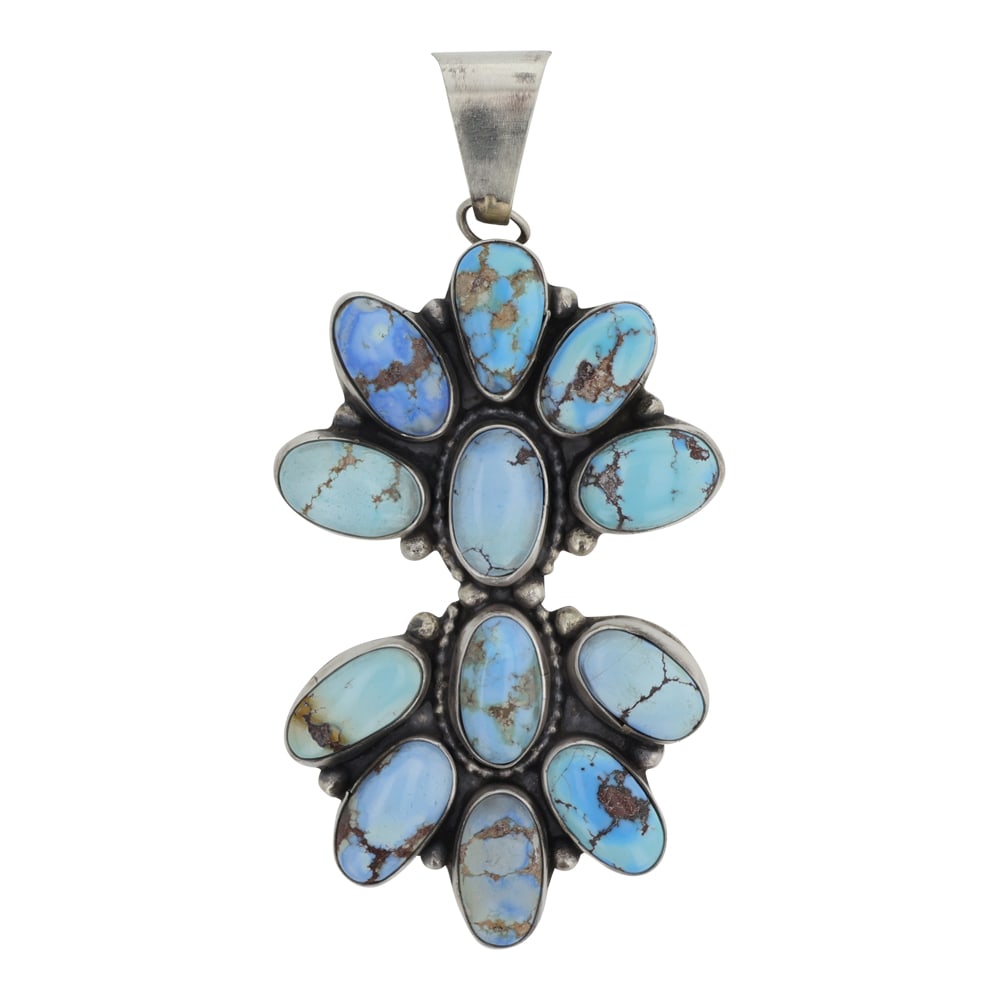 Ella Peters Navajo Golden Hills Turquoise Cluster Pendant: Sterling Silver | Genuine Golden Hills Turquoise | Ella Peters Navajo Golden Hills Turquoise Cluster Pendant | Navajo Native American Southwest Indian Jewelry | Good (no breaks or damages) | Approxima
