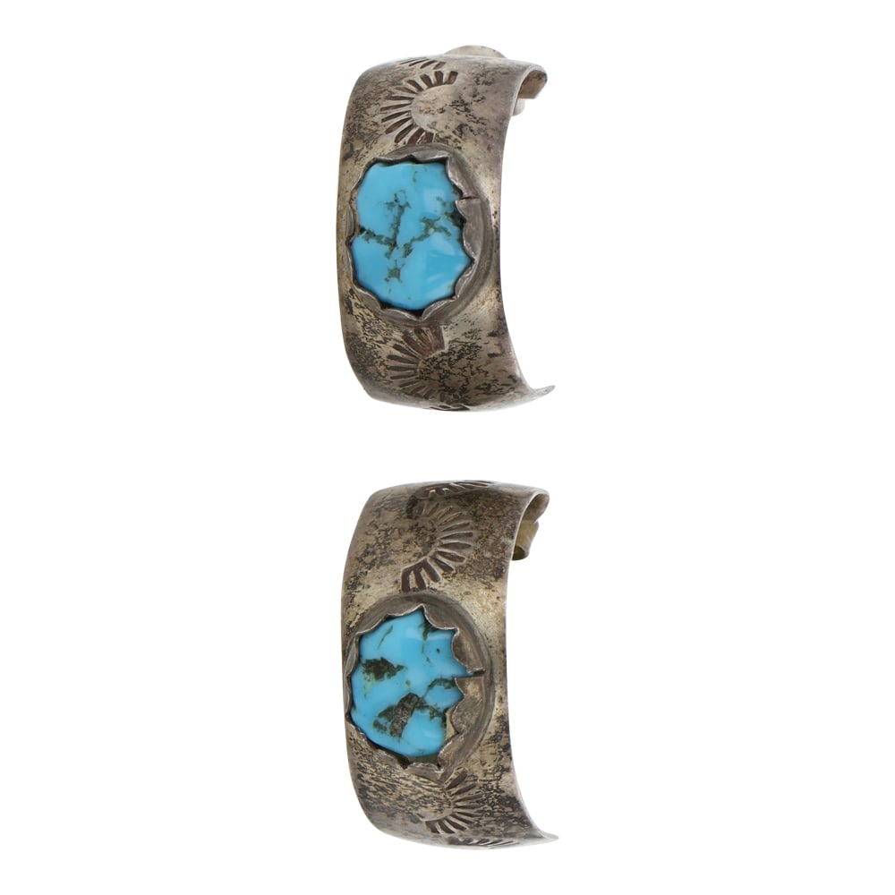 Vintage Navajo Kingman Turquoise Hoop Earrings