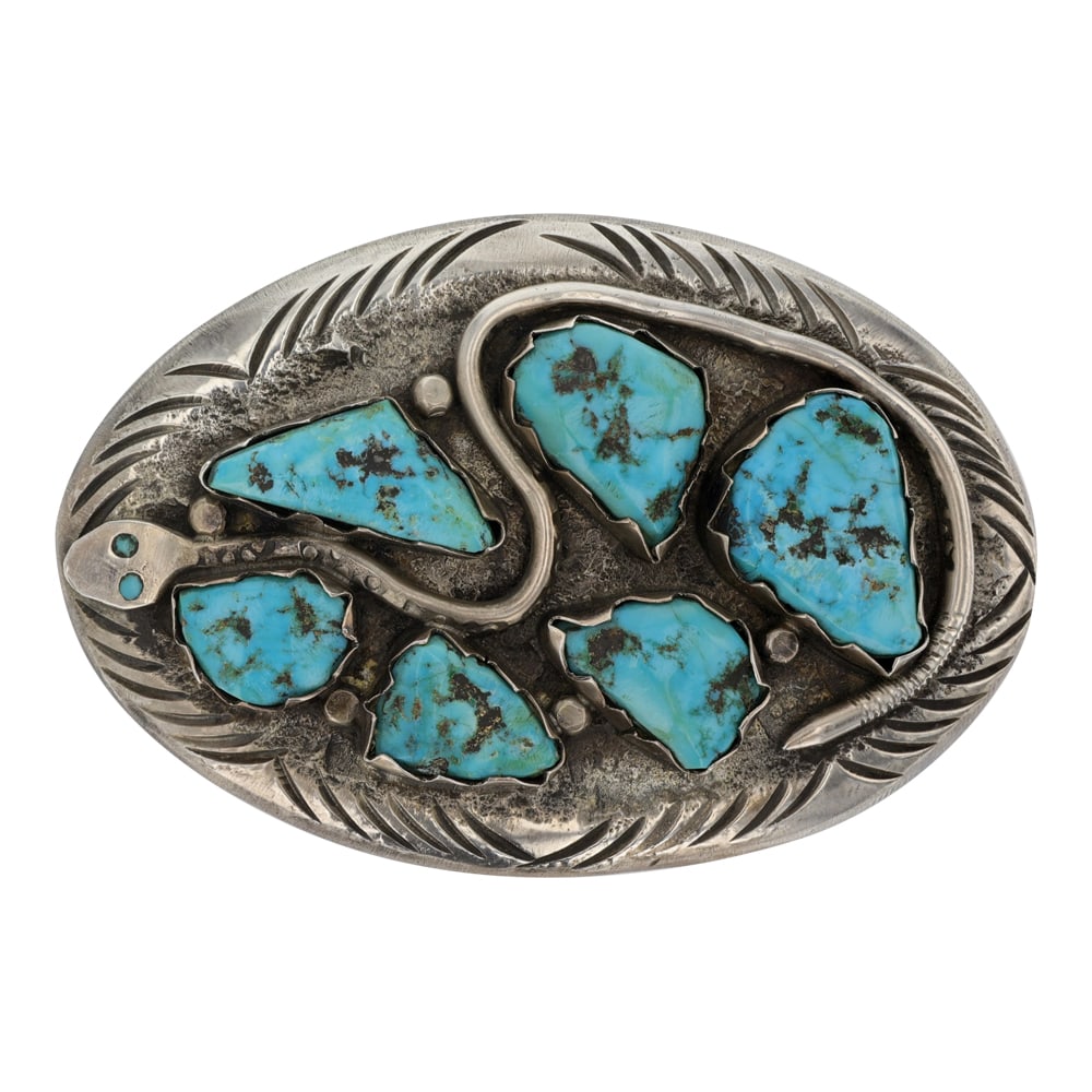 Suzie Clavaza Zuni Kingman Turquoise Snake Belt Buckle (1 of 2)
