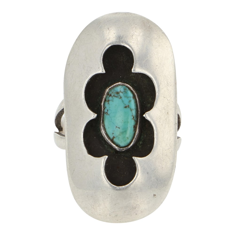 Vintage Navajo Nevada Turquoise Shadowbox Ring (1 of 3)
