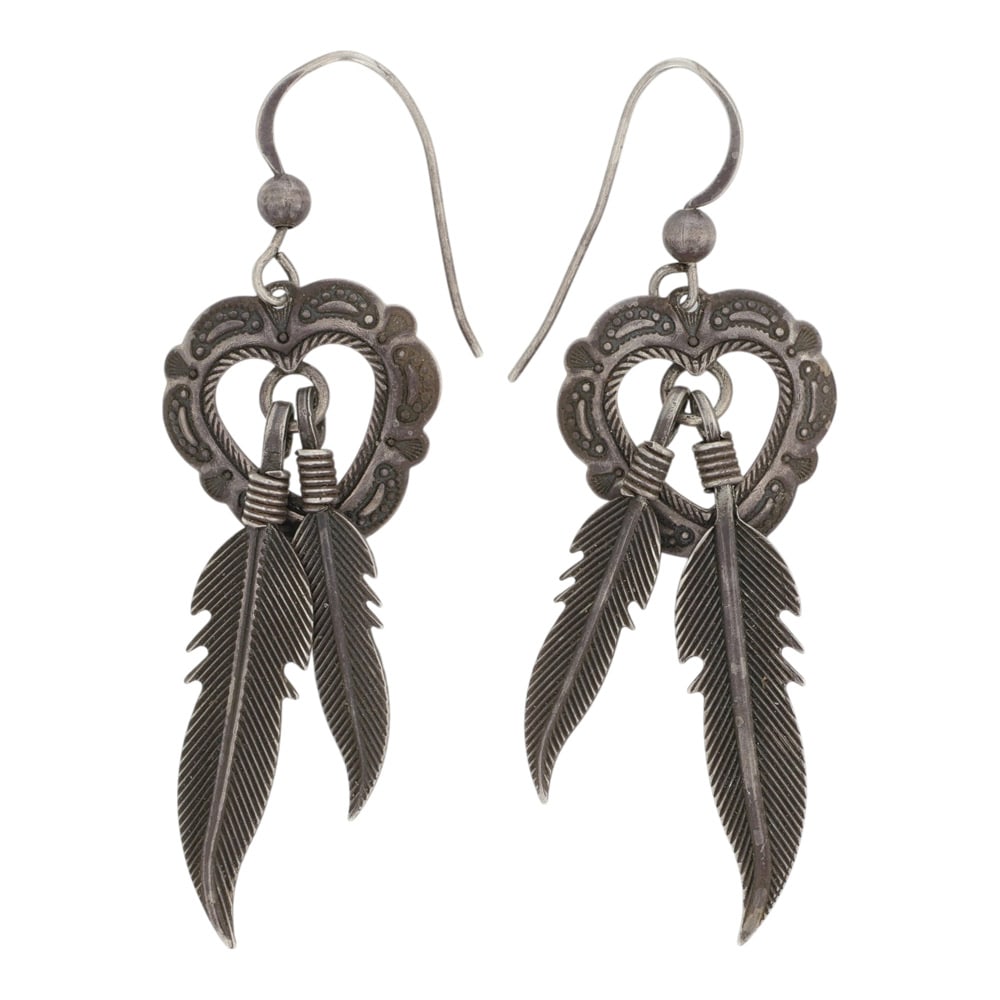 Vintage Stamp-Work Heart Earrings
