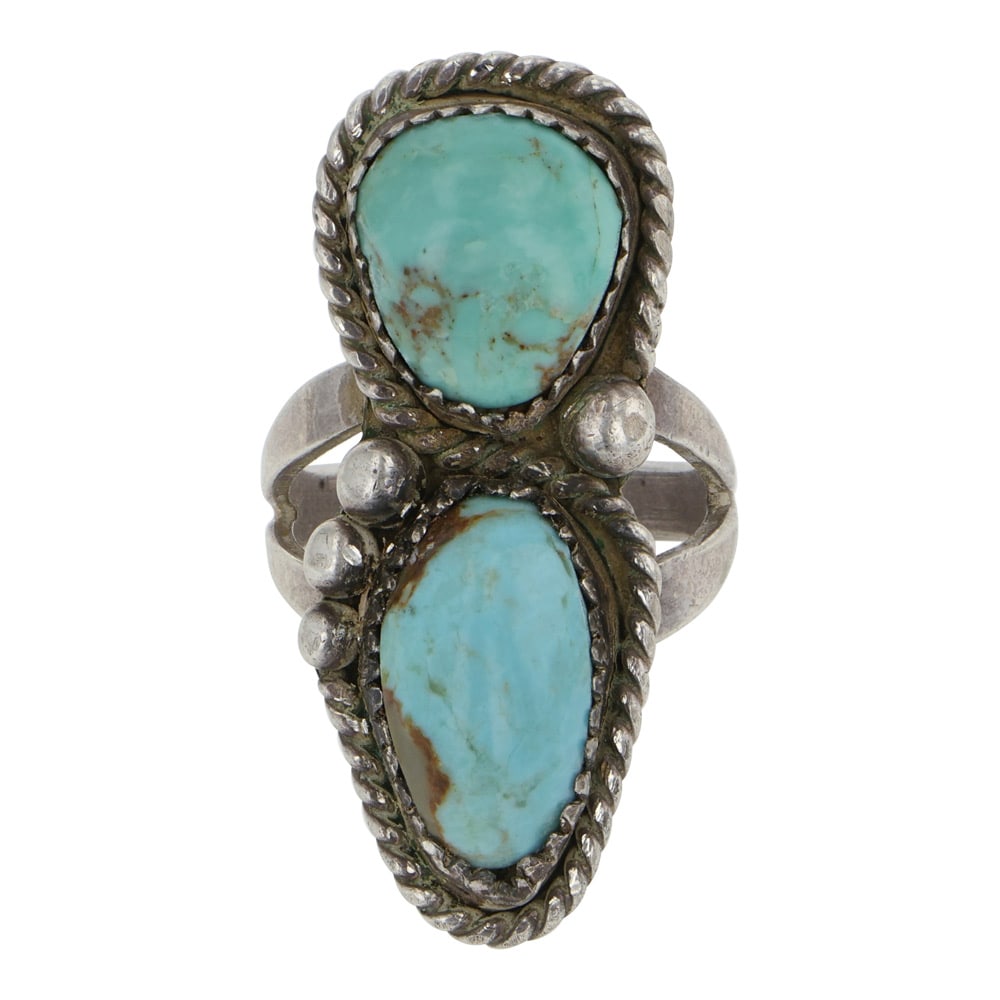 Vintage Navajo Nevada Turquoise Two Stone Ring (1 of 3)