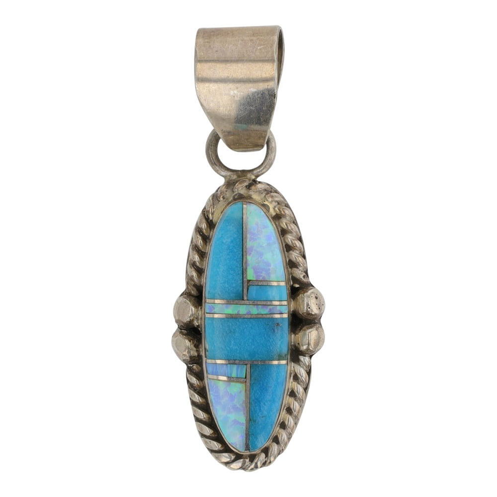 Lee McCray Navajo Turquoise & Synthetic Opal Inlay Pendant