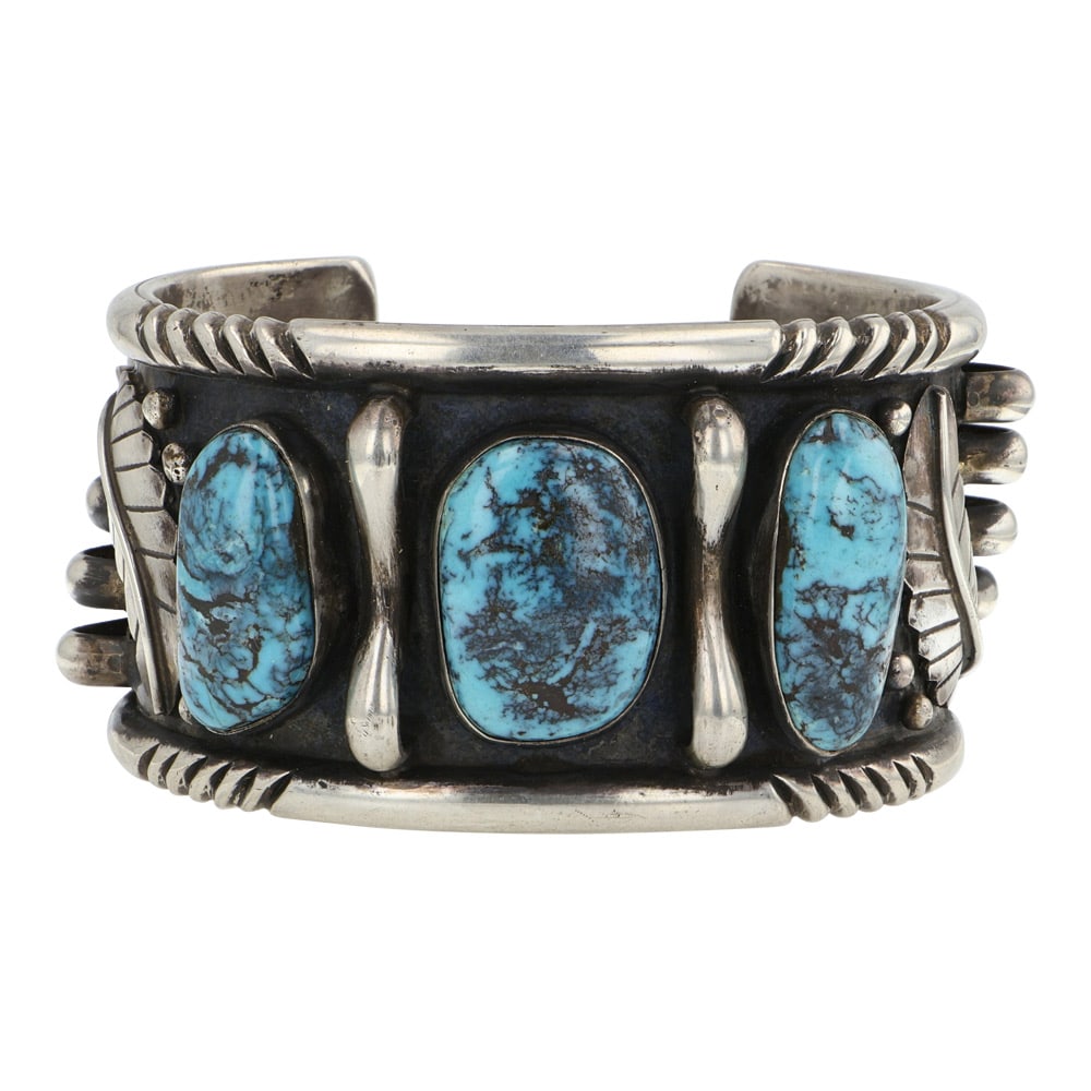 Vintage Navajo Morenci Turquoise Large Heavy Cuff Bracelet (1 of 3)