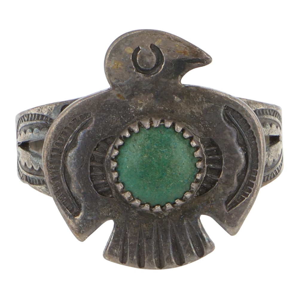 Vintage Navajo Fox Turquoise Thunderbird Ring (1 of 3)