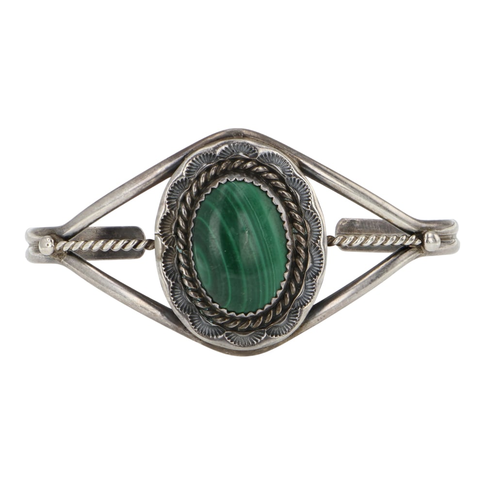 Vintage Navajo Malachite Cuff Bracelet: Sterling Silver | Genuine Malachite | Vintage Navajo Malachite Cuff Bracelet | Navajo Native American Southwest Indian Jewelry | Good (no breaks or damages) | Approximate Weight: 15 Grams | Bracelet: 