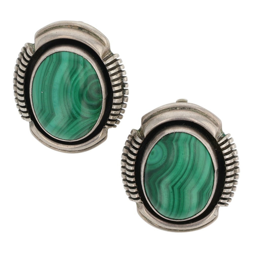 Leonard Yazzie Navajo Malachite Clip-on Earrings (1 of 2)
