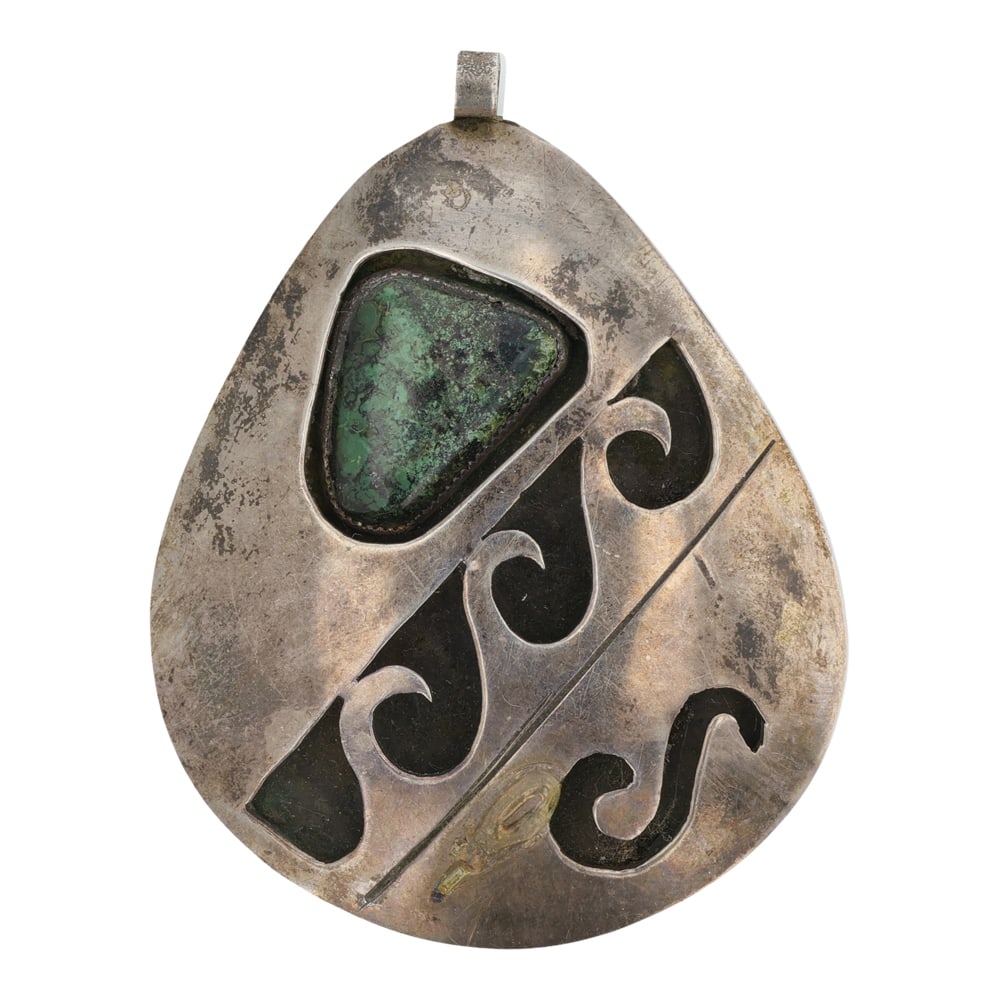 Lennie Parker Vintage Navajo Nevada Turquoise Shadowbox Pendant (1 of 2)
