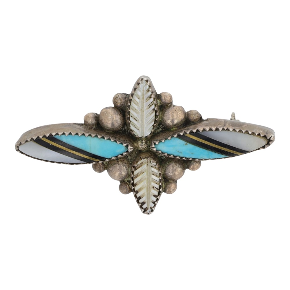 Vintage Zuni Turquoise & Shell Inlay Pin (1 of 2)