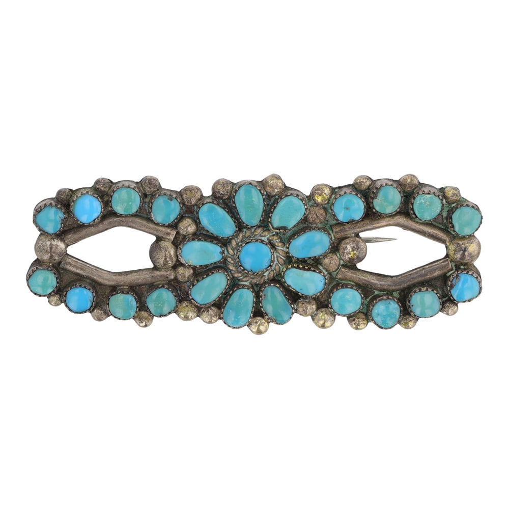 Vintage Navajo Sleeping Beauty Turquoise Cluster Pin: Sterling Silver | Genuine Sleeping Beauty Turquoise | Vintage Navajo Sleeping Beauty Turquoise Cluster Pin | Navajo Native American Southwest Indian Jewelry | Good (no breaks or damages) | Approximate