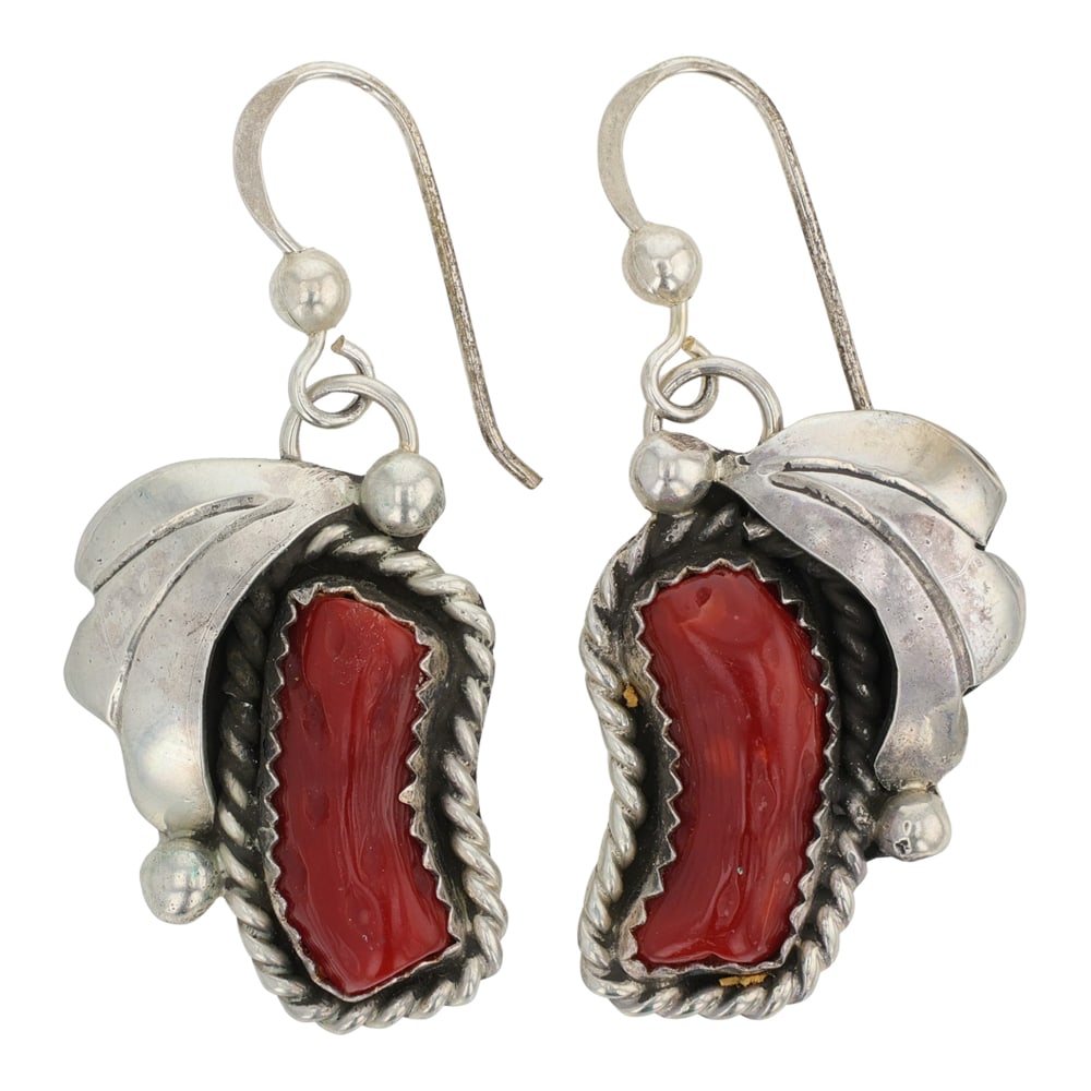 Navajo Mediterranean Coral Freeform Earrings (1 of 2)