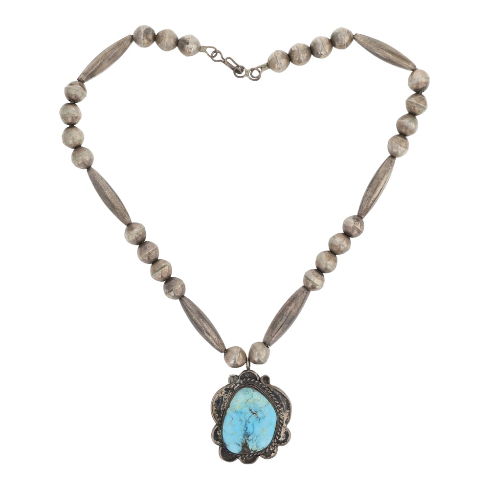 Vintage Navajo Nevada Turquoise Fluted & Bench Beads Necklace (1 of 3)