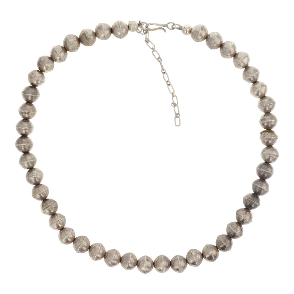 Vintage Navajo Bench Beads Necklace: Sterling Silver | | Vintage Navajo Bench Beads Necklace | Navajo Native American Southwest Indian Jewelry | Good (no breaks or damages) | Approximate Weight: 35 Grams | Necklace: 16" length, 10mm bead