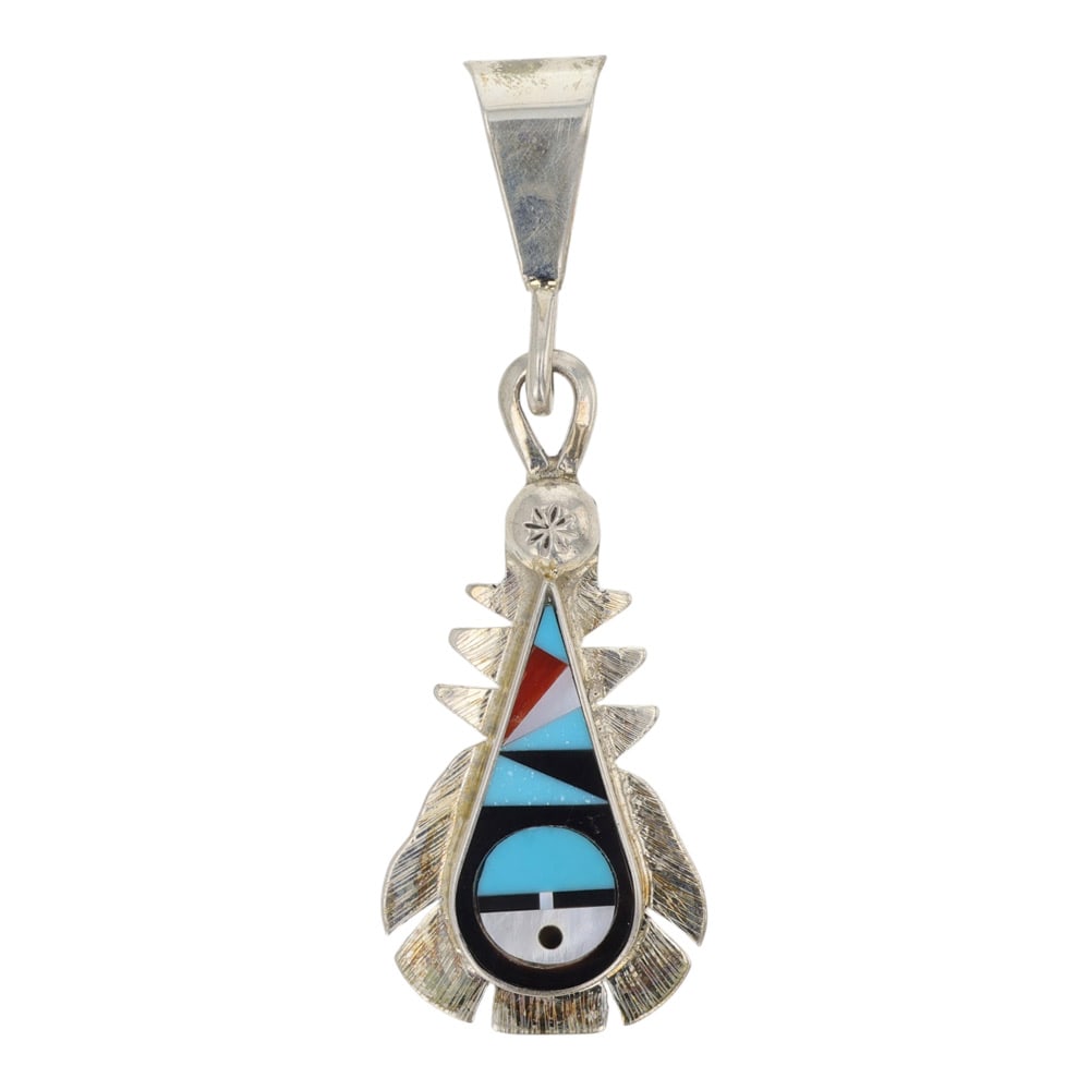 Rick & Lucy Vacit Zuni Sleeping Beauty Turquoise Mediterranean Coral Acoma Jet & Mother of Pearl: Sterling Silver | Genuine Sleeping Beauty Turquoise, Mediterranean Coral, Acoma Jet & Mother of Pearl | Rick & Lucy Vacit Zuni Sleeping Beauty Turquoise Mediterranean Coral Acoma Jet & Mother of Pearl
